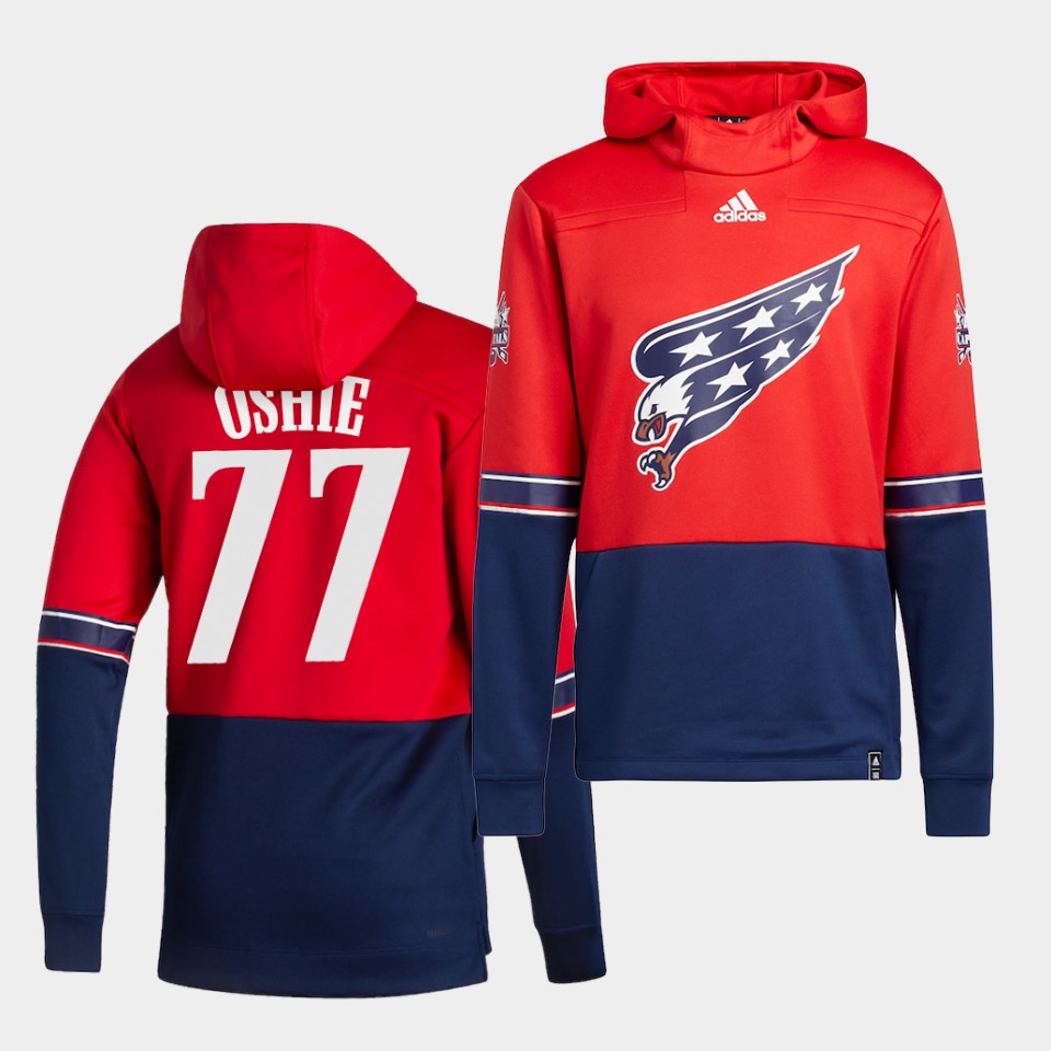 Men Washington Capitals #77 Oshie Red NHL 2021 Adidas Pullover Hoodie Jersey